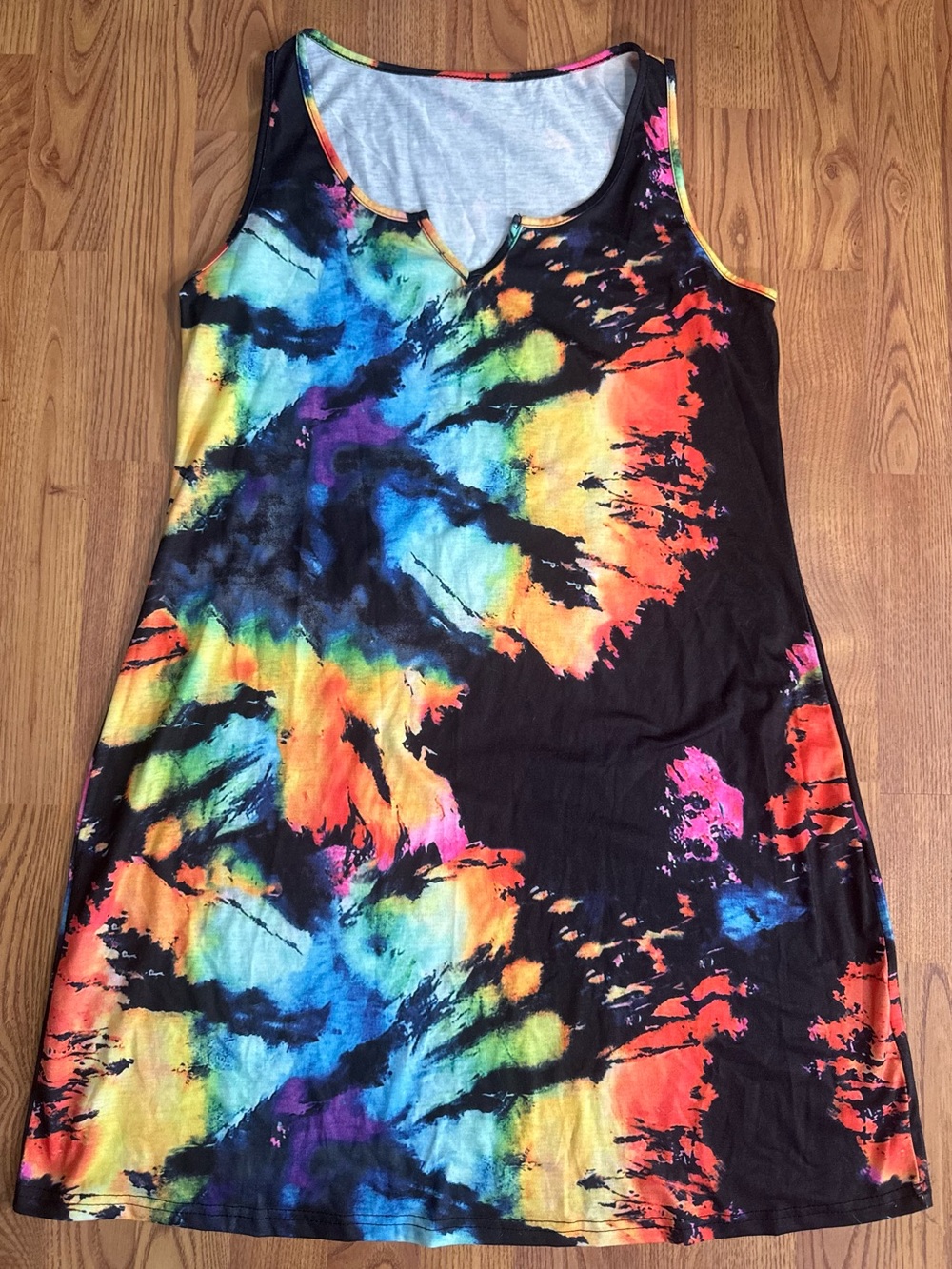 ❤️ Women’s Large Black Tie-Dye Print Sleeveless Tank Dress Black B11